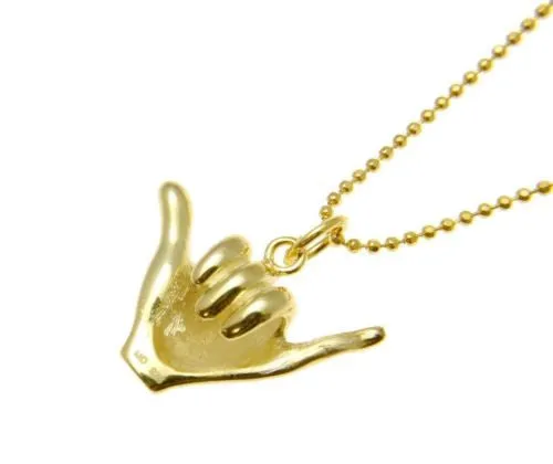 YELLOW GOLD PLATED SILVER 925 HAWAIIAN "SHAKA" HANG LOOSE PENDANT 12MM-19MM