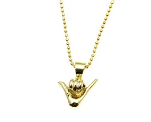 YELLOW GOLD PLATED SILVER 925 HAWAIIAN "SHAKA" HANG LOOSE PENDANT 12MM-19MM