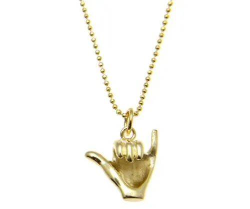 YELLOW GOLD PLATED SILVER 925 HAWAIIAN "SHAKA" HANG LOOSE PENDANT 12MM-19MM