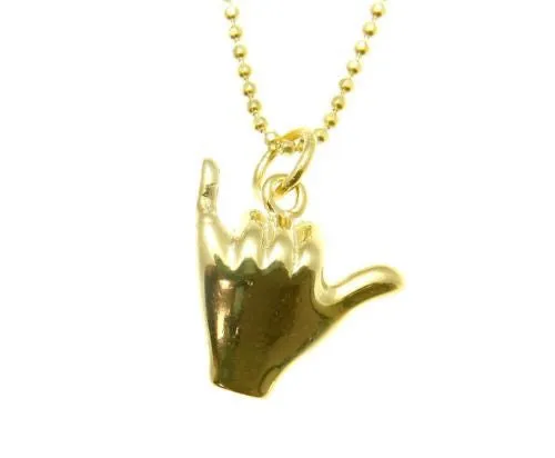 YELLOW GOLD PLATED SILVER 925 HAWAIIAN "SHAKA" HANG LOOSE PENDANT 12MM-19MM