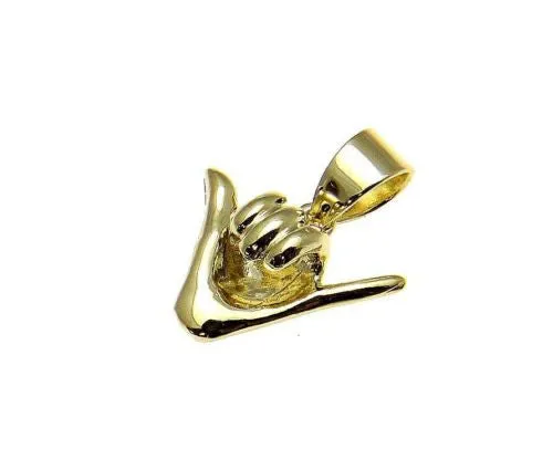 YELLOW GOLD PLATED SILVER 925 HAWAIIAN "SHAKA" HANG LOOSE PENDANT 12MM-19MM