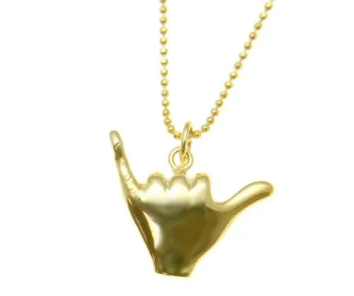 YELLOW GOLD PLATED SILVER 925 HAWAIIAN "SHAKA" HANG LOOSE PENDANT 12MM-19MM