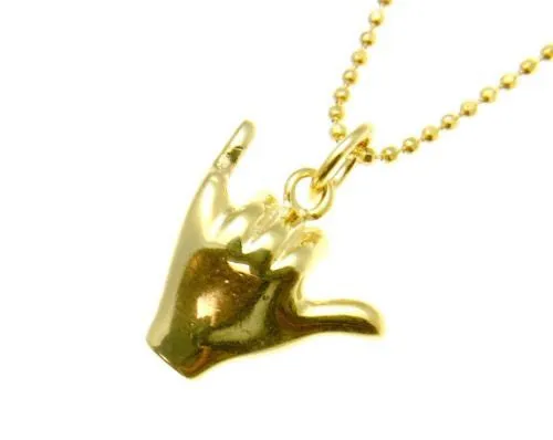 YELLOW GOLD PLATED SILVER 925 HAWAIIAN "SHAKA" HANG LOOSE PENDANT 12MM-19MM
