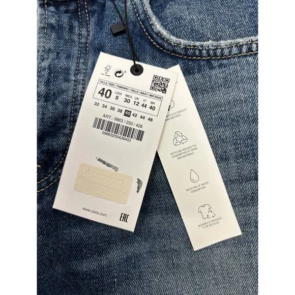 Zara The High Waist Slim Fit Straight Leg Button Fly Jeans Medium Blue SZ 8 NEW