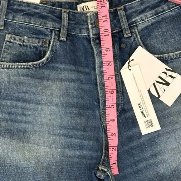 Zara The High Waist Slim Fit Straight Leg Button Fly Jeans Medium Blue SZ 8 NEW
