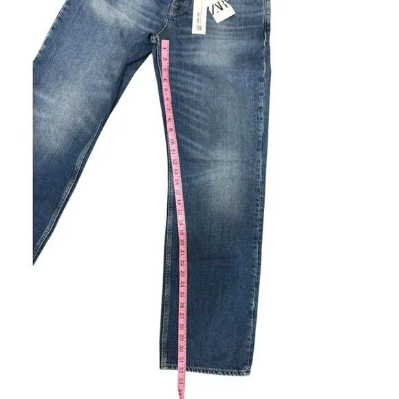 Zara The High Waist Slim Fit Straight Leg Button Fly Jeans Medium Blue SZ 8 NEW