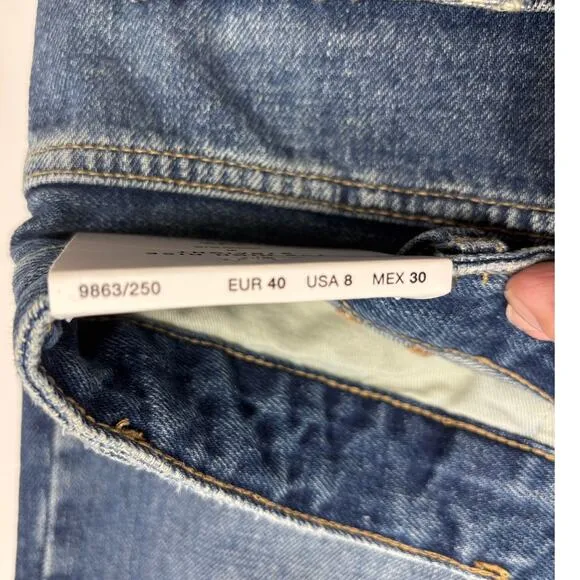 Zara The High Waist Slim Fit Straight Leg Button Fly Jeans Medium Blue SZ 8 NEW