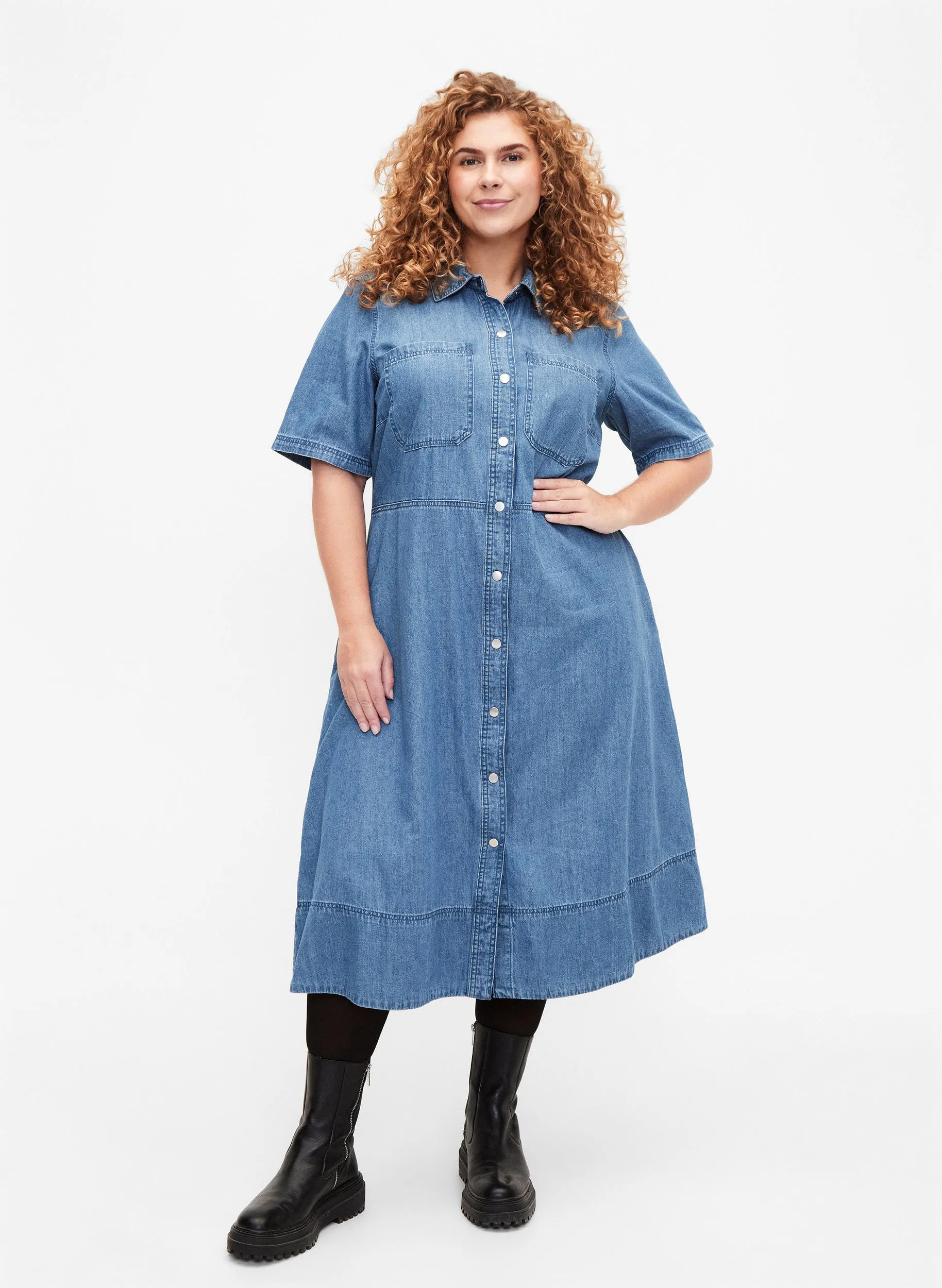 Zizzi Kianta Dress in Light Blue Denim
